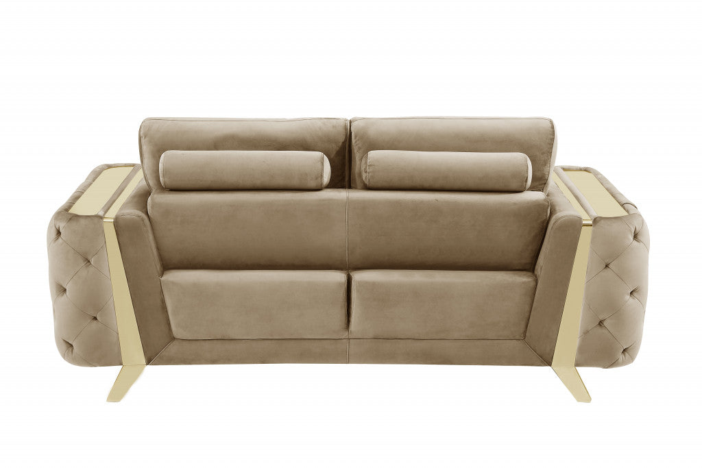 90" Beige Velvet Sofa With Gold Legs-5