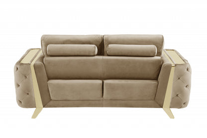 90" Beige Velvet Sofa With Gold Legs-5