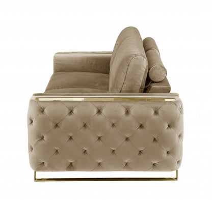 90" Beige Velvet Sofa With Gold Legs-6