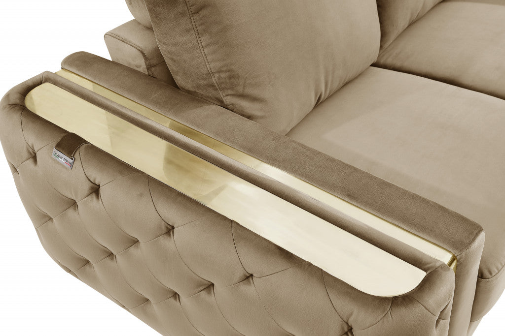 90" Beige Velvet Sofa With Gold Legs-7