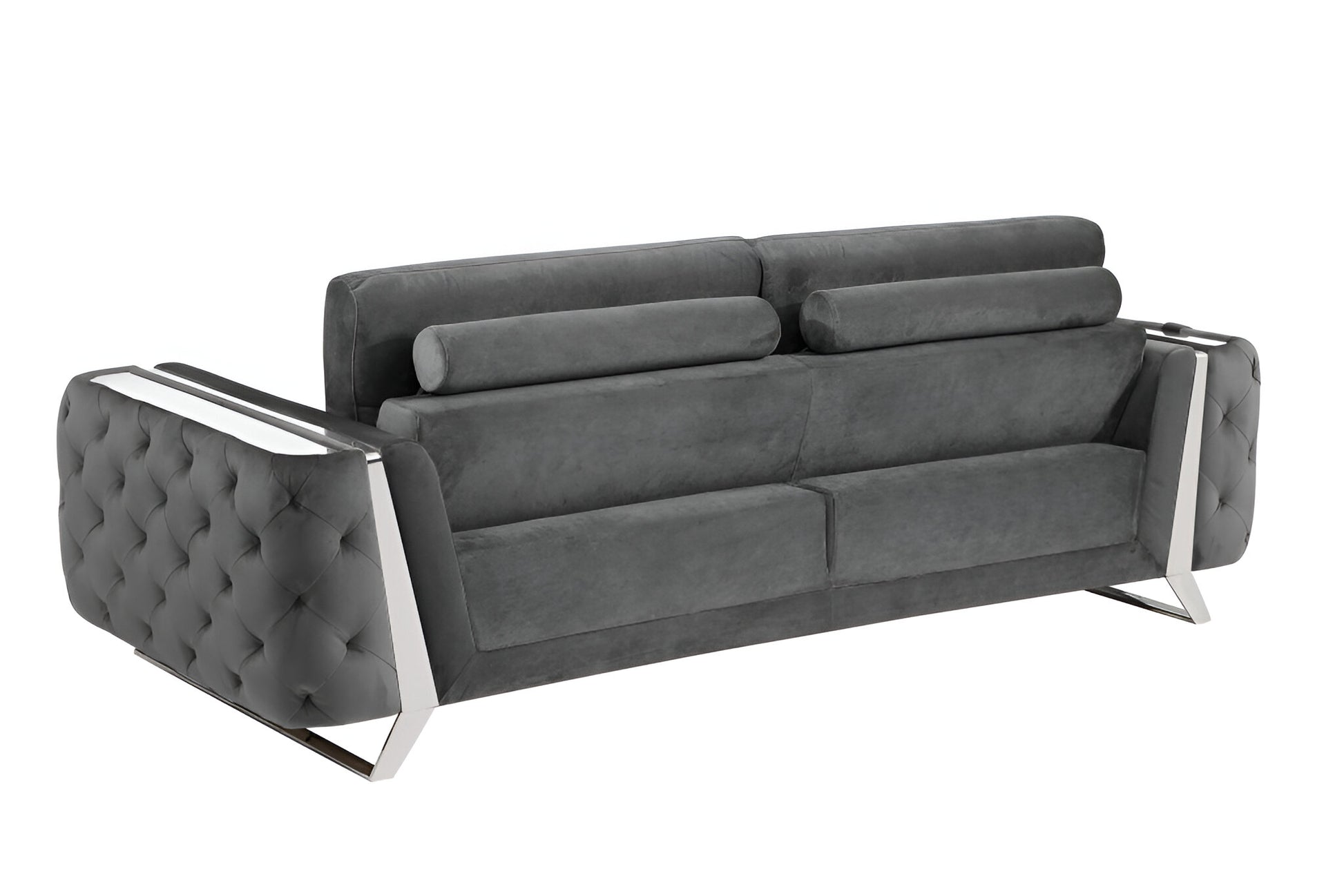 90" Gray Velvet Sofa With Silver Legs-3