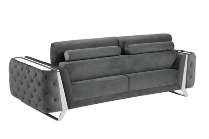 90" Gray Velvet Sofa With Silver Legs-3
