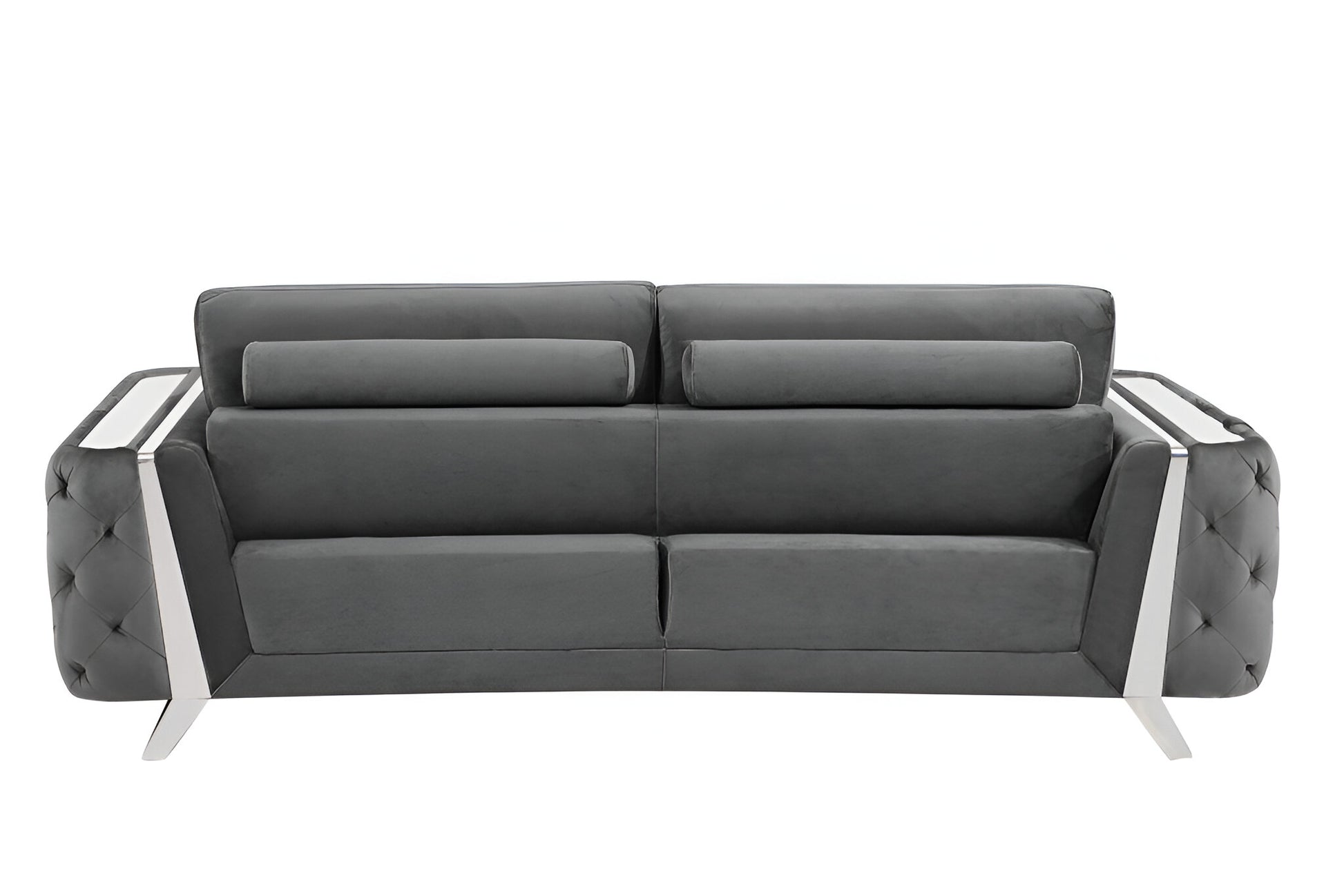 90" Gray Velvet Sofa With Silver Legs-4