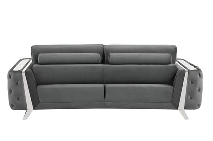 90" Gray Velvet Sofa With Silver Legs-4
