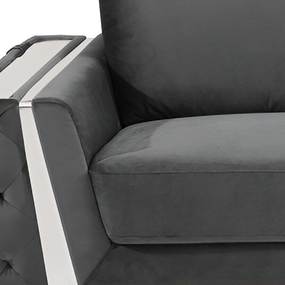 90" Gray Velvet Sofa With Silver Legs-6