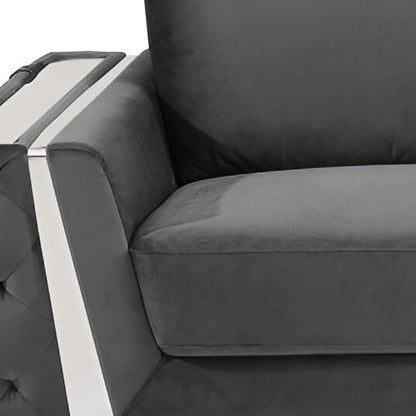 90" Gray Velvet Sofa With Silver Legs-6