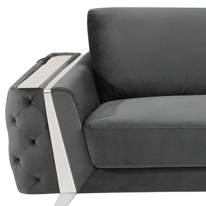 90" Gray Velvet Sofa With Silver Legs-7