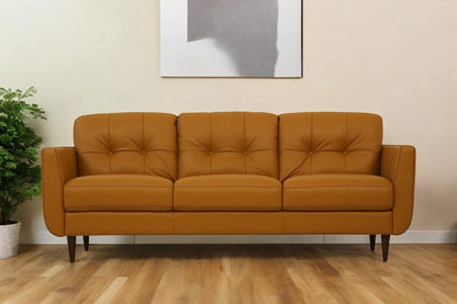 83" Orange Leather Sofa With Black Legs-0