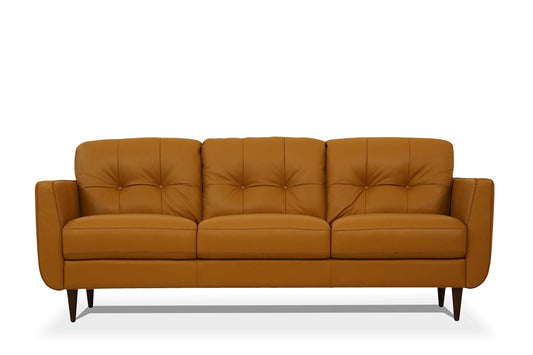 83" Orange Leather Sofa With Black Legs-1