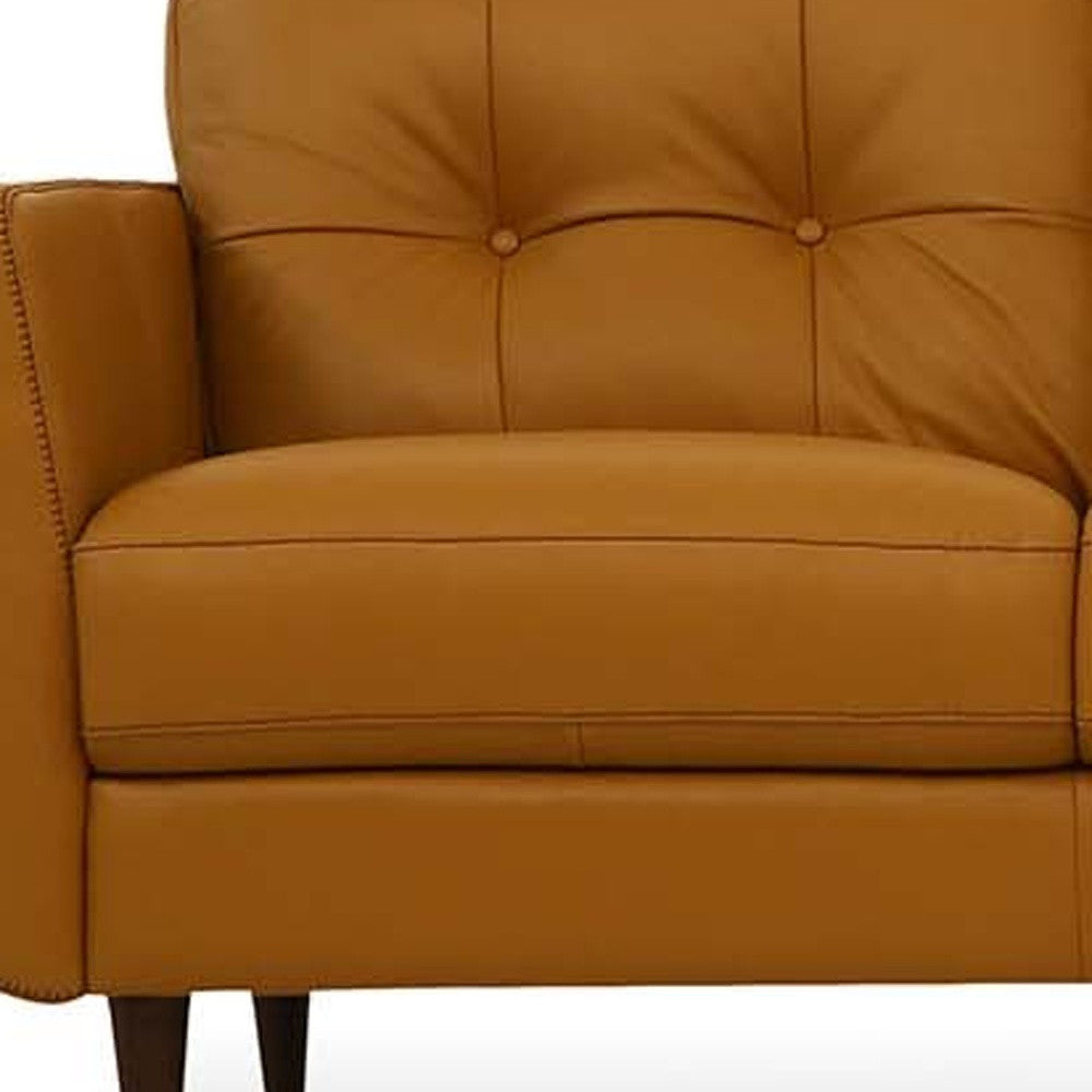 83" Orange Leather Sofa With Black Legs-4