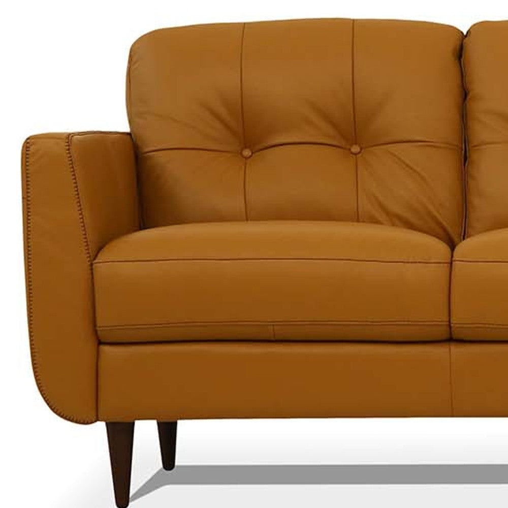 83" Orange Leather Sofa With Black Legs-5