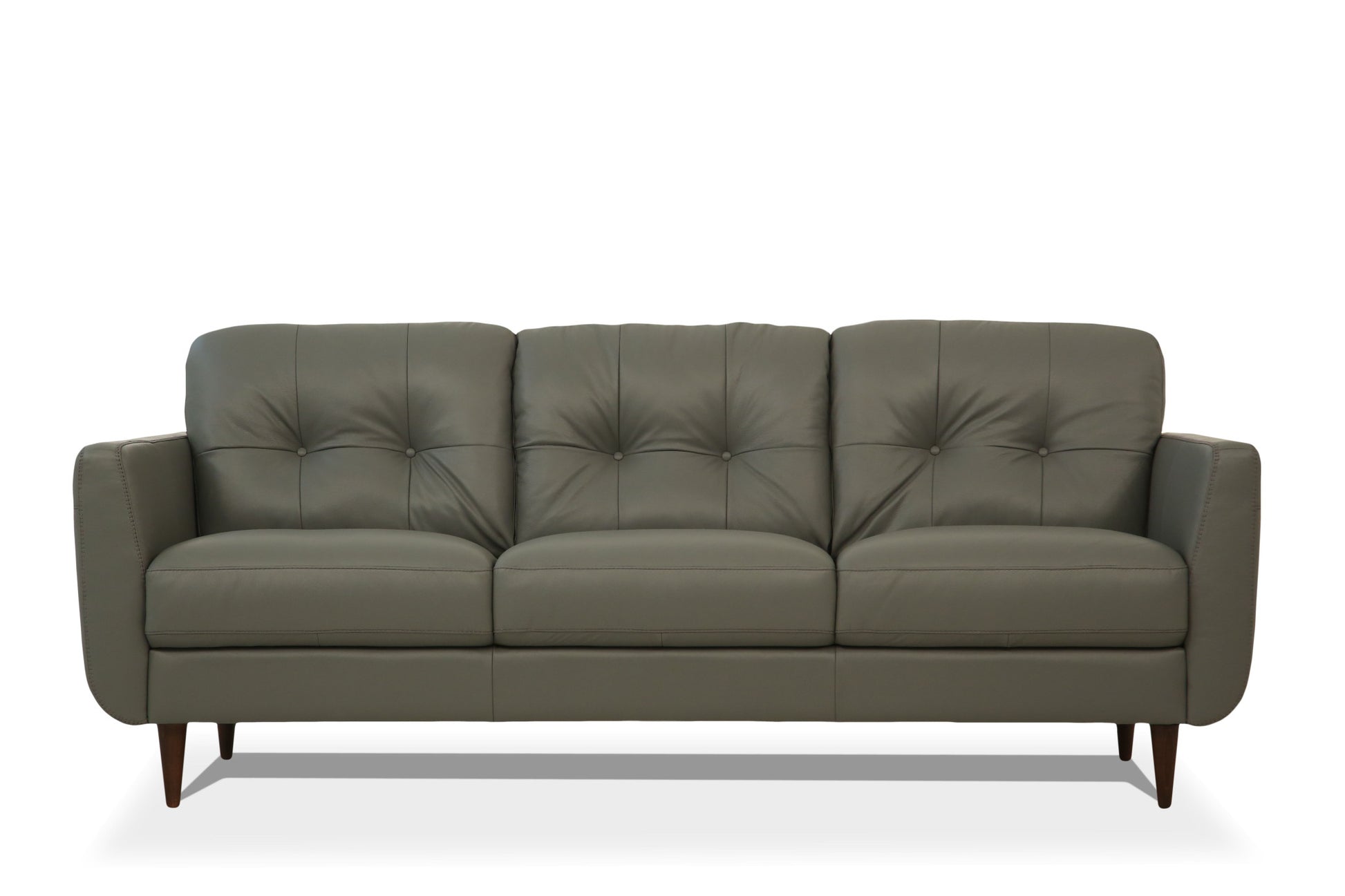 83" Green Leather Sofa With Black Legs-1
