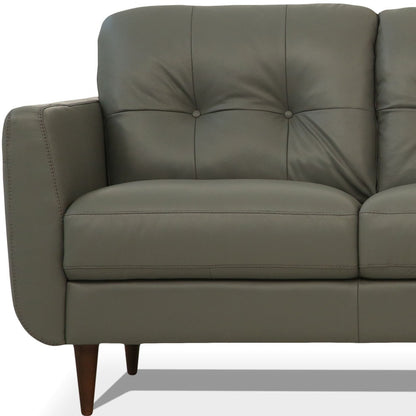83" Green Leather Sofa With Black Legs-4