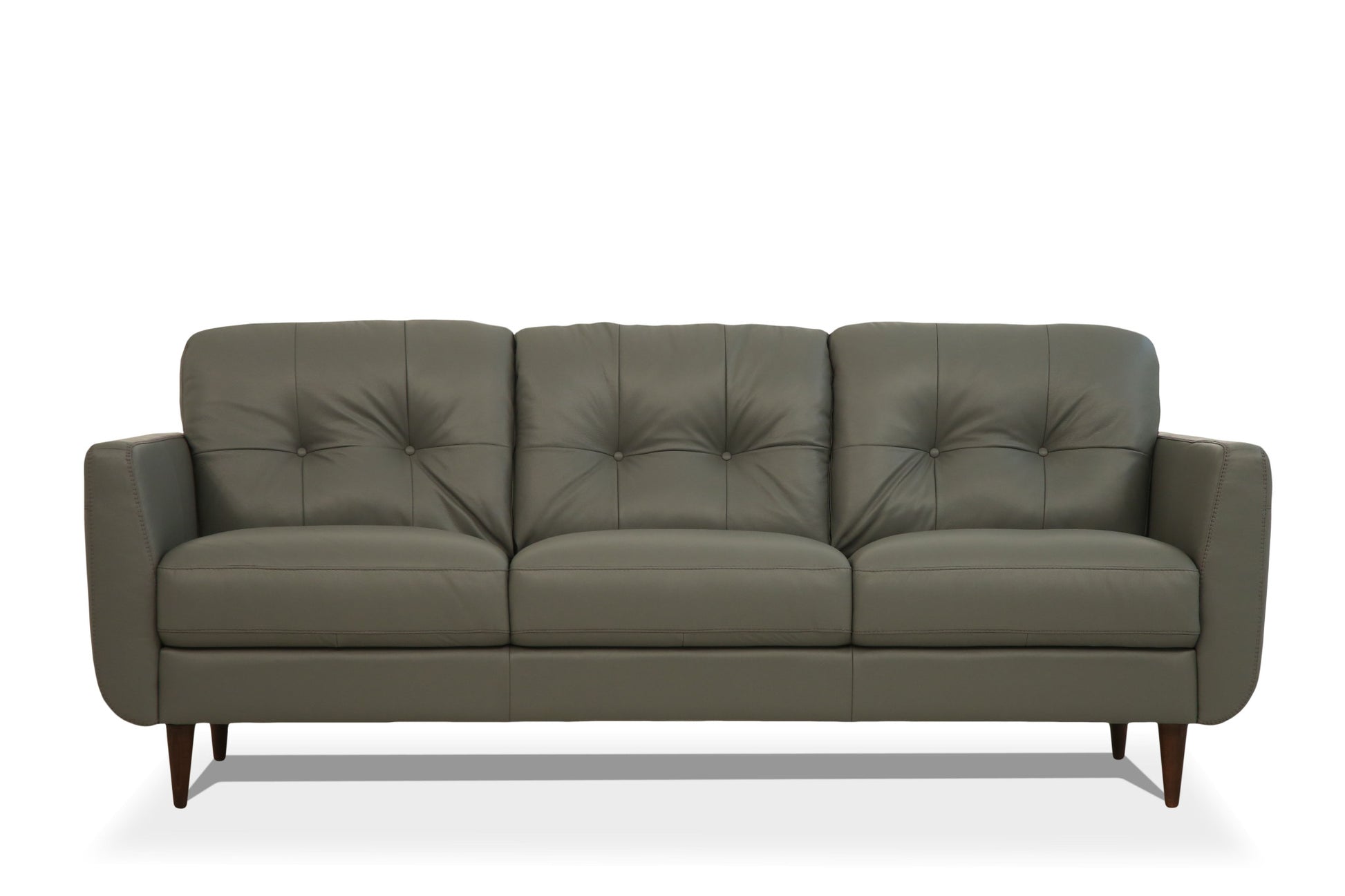 83" Green Leather Sofa With Black Legs-3