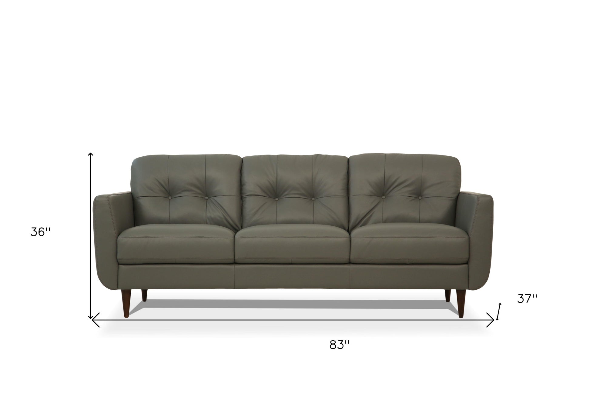 83" Green Leather Sofa With Black Legs-5