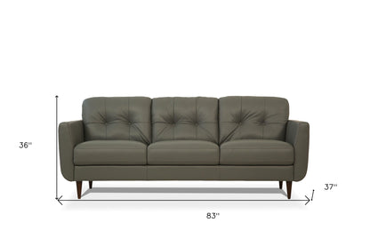 83" Green Leather Sofa With Black Legs-5