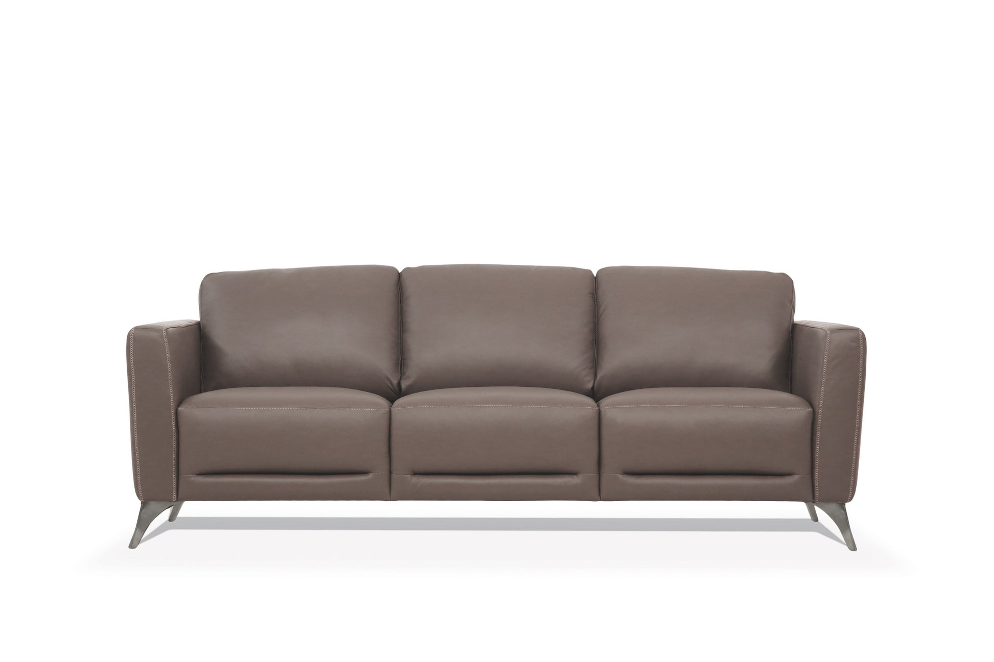 83" Taupe Leather Sofa With Black Legs-1