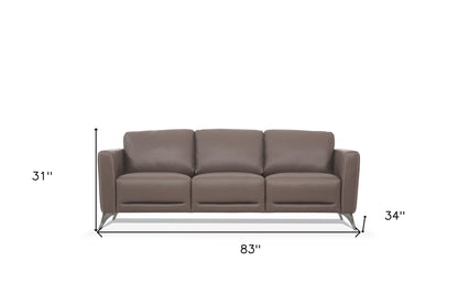 83" Taupe Leather Sofa With Black Legs-4