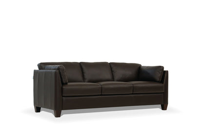 81" Chocolate Leather Sofa With Black Legs-1
