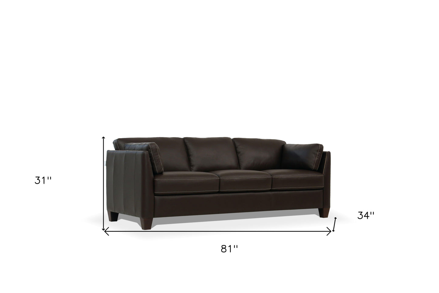 81" Chocolate Leather Sofa With Black Legs-4
