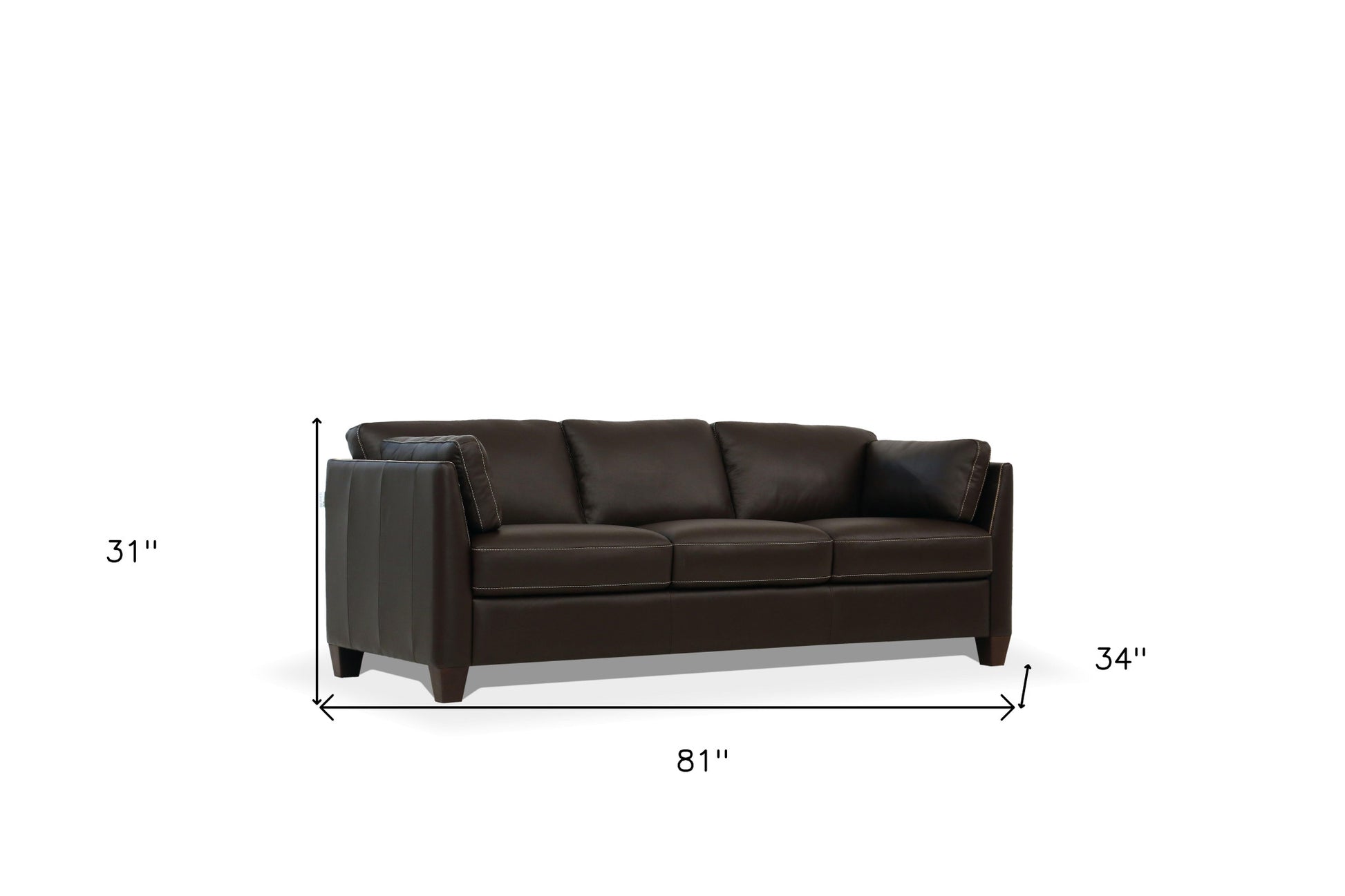 81" Chocolate Leather Sofa With Black Legs-4