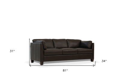 81" Chocolate Leather Sofa With Black Legs-4