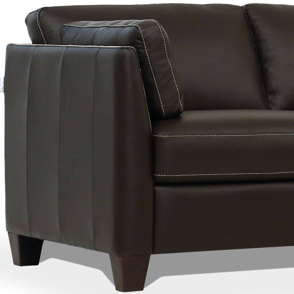 81" Chocolate Leather Sofa With Black Legs-3