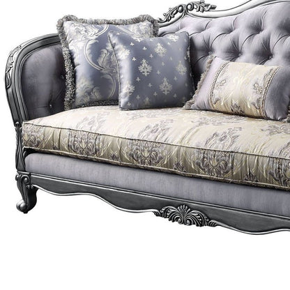 89" Platinum Imitation Silk Damask Sofa And Toss Pillows-3