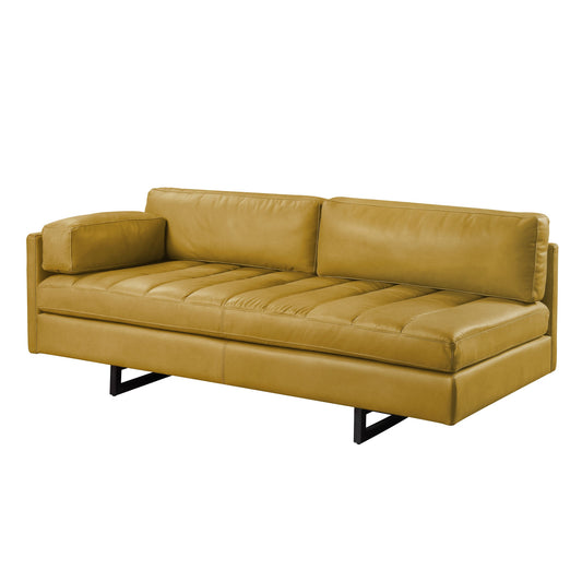 74" Mustard Top Grain Leather Sofa With Black Legs-1