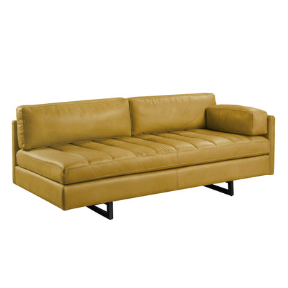 74" Mustard Top Grain Leather Sofa With Black Legs-2