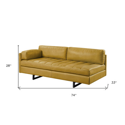 74" Mustard Top Grain Leather Sofa With Black Legs-5