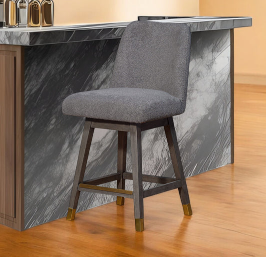 26" Gray Solid Wood Swivel Bar Chair - Loft&Timber