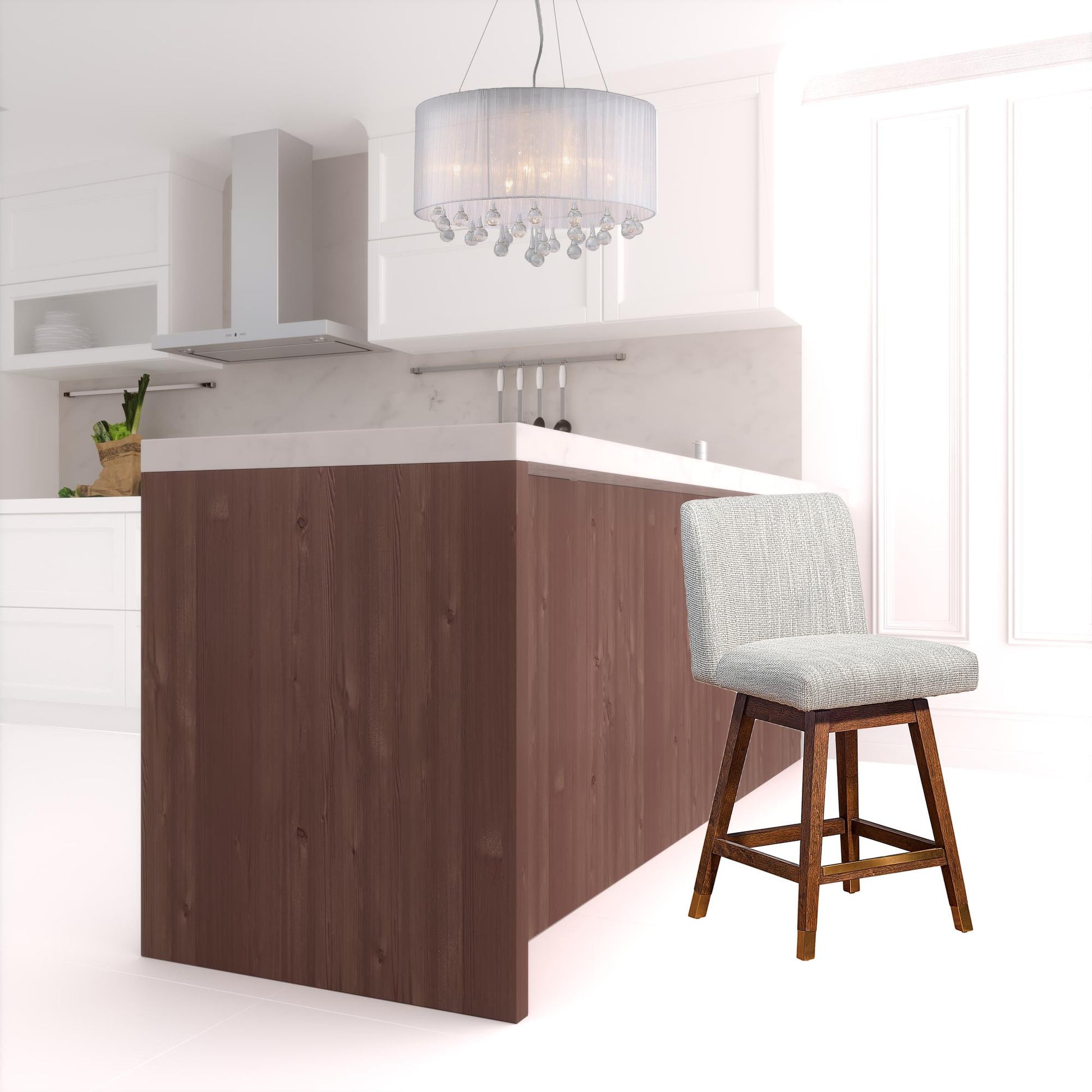 26" Beige And Brown Solid Wood Swivel Bar Height Bar Chair-1