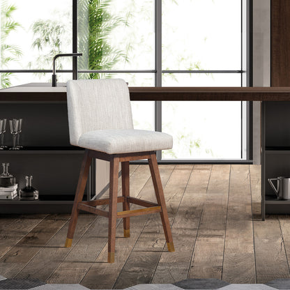 26" Beige And Brown Solid Wood Swivel Bar Height Bar Chair-7