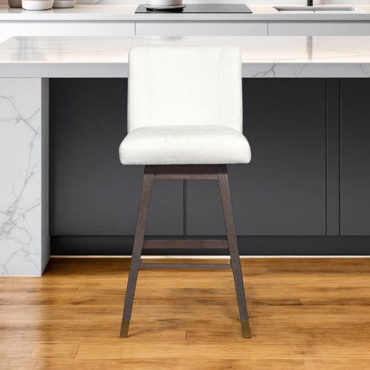 30" Pearl and Gray Upholstered and Solid Wood Bar Height Swivel Bar Chair - Loft&Timber