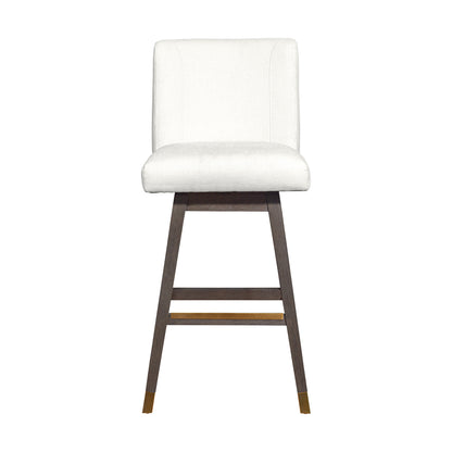 30" Pearl and Gray Upholstered and Solid Wood Bar Height Swivel Bar Chair - Loft&Timber