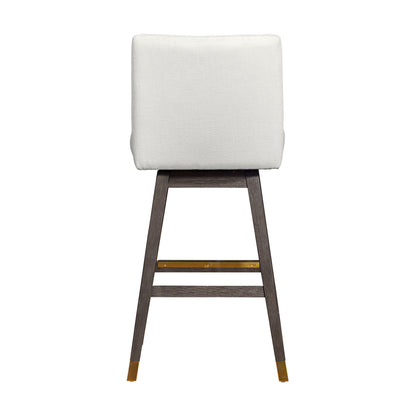 30" Pearl and Gray Upholstered and Solid Wood Bar Height Swivel Bar Chair - Loft&Timber