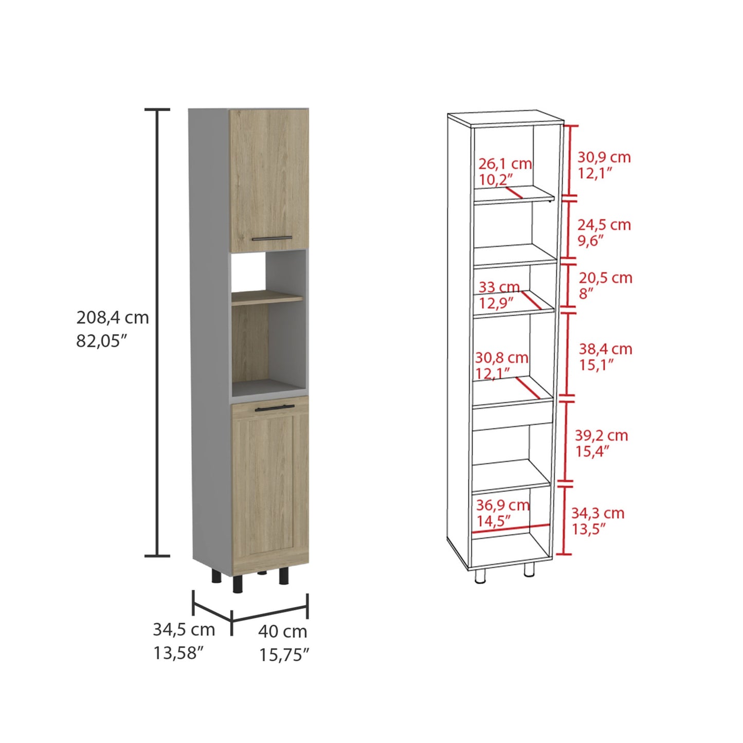 82" Gray And Oak Wood Pantry Or Storage Closet - Loft&Timber
