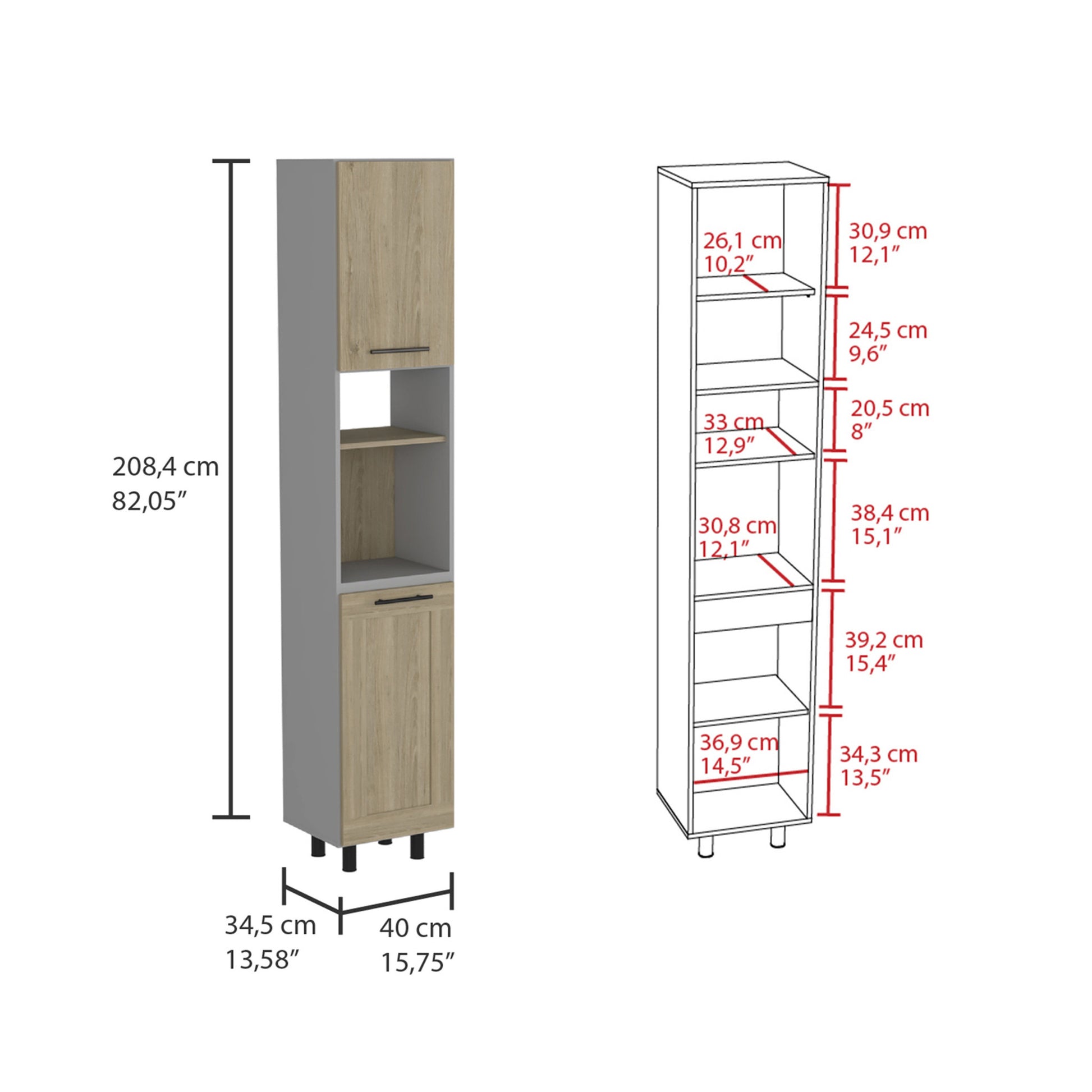 82" Gray And Oak Wood Pantry Or Storage Closet - Loft&Timber