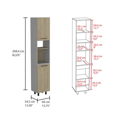 82" Gray And Oak Wood Pantry Or Storage Closet - Loft&Timber