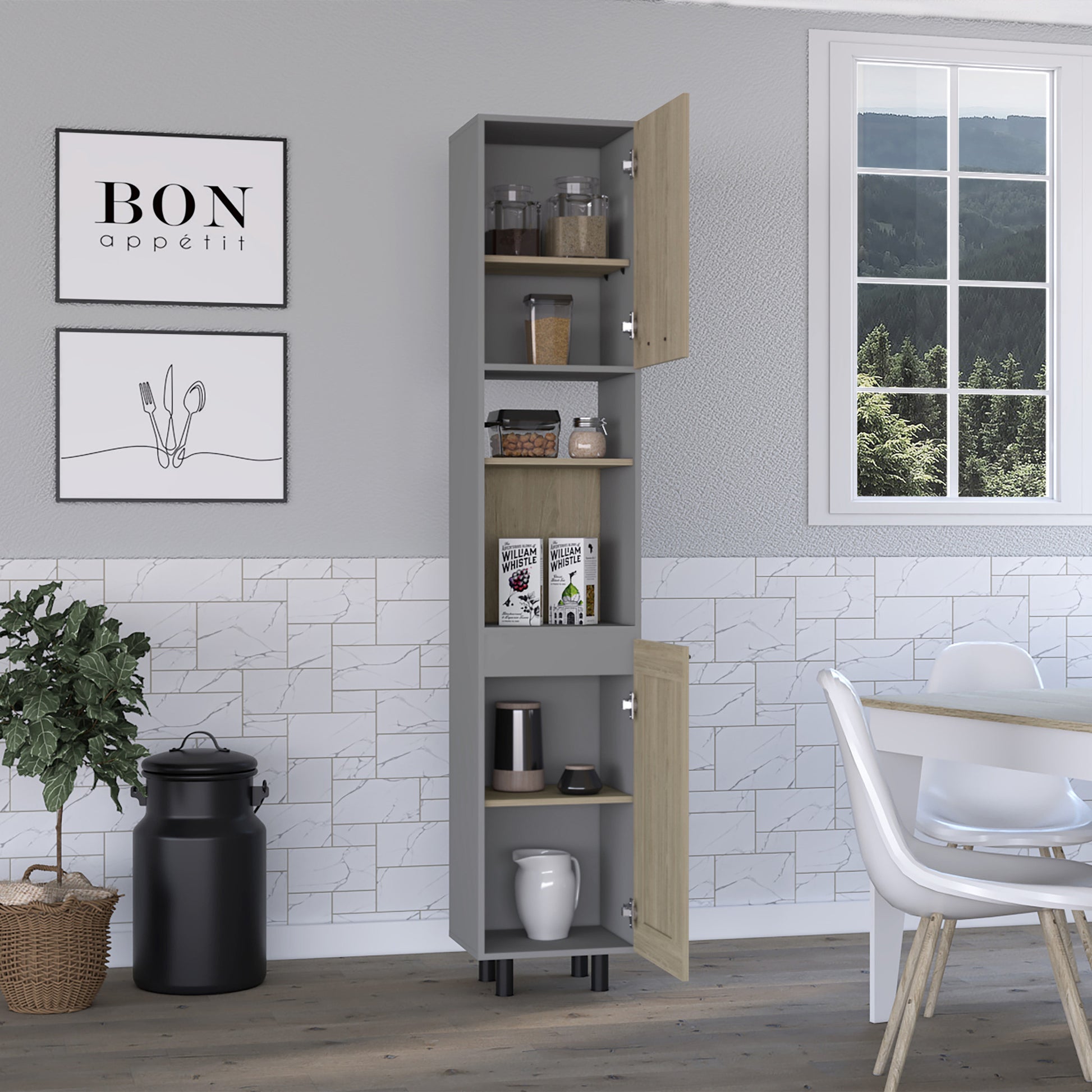 82" Gray And Oak Wood Pantry Or Storage Closet - Loft&Timber