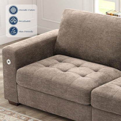 Sofas for Living Room, Chenille Loveseat Couch Set, Small Sofa, 3 Seater Sofa, USB Charging, Removable Sofa Cover,Solid Wood Frame, Easy to Install(89Inch,Brown)-3