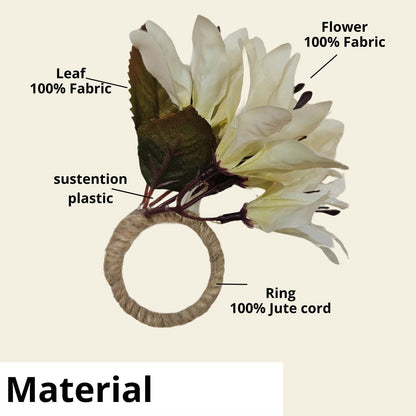 Maison Charlo Set of 4 Off White Lilies Charm Flower Napkin Rings - Loft&Timber