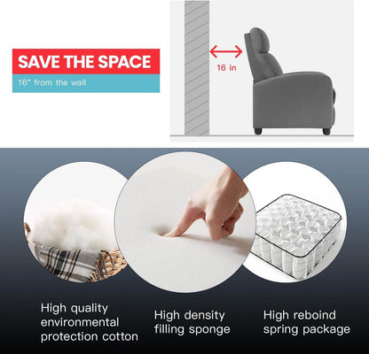 Recliner Chair Single Reclining Sofa, Grey - Loft&Timber