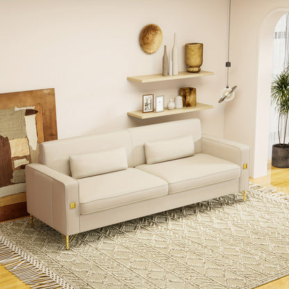 1pc 85.63" Loveseat Sofa, Mid Century Decor with Square Armrests Couches with 2 Pillows - Loft&Timber