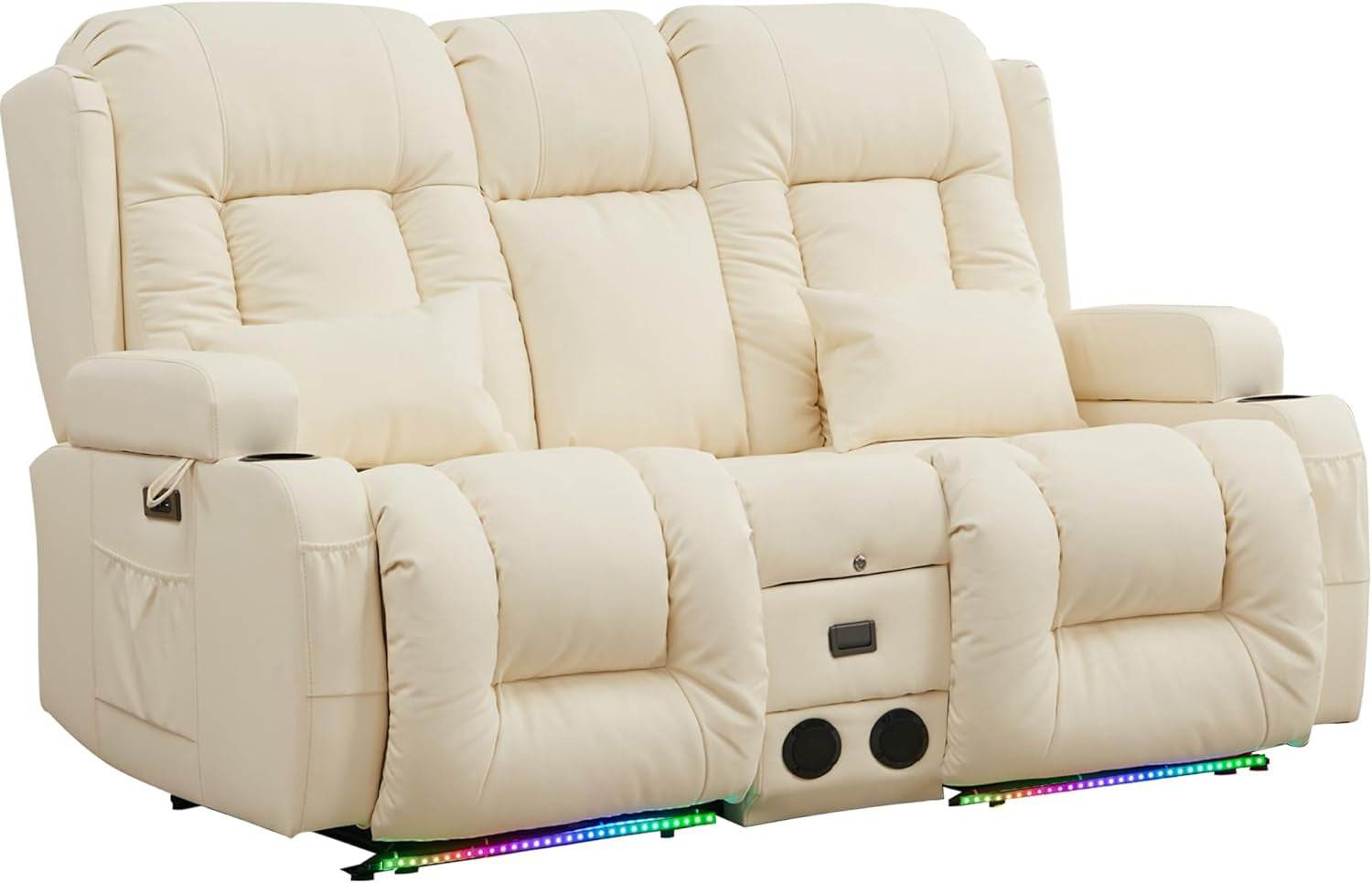 Power Loveseat Recliner Sofa with Massage & Heat (Cream White) - Loft&Timber