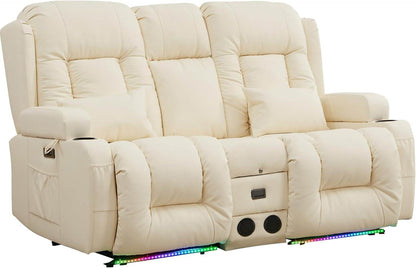 Power Loveseat Recliner Sofa with Massage & Heat (Cream White) - Loft&Timber