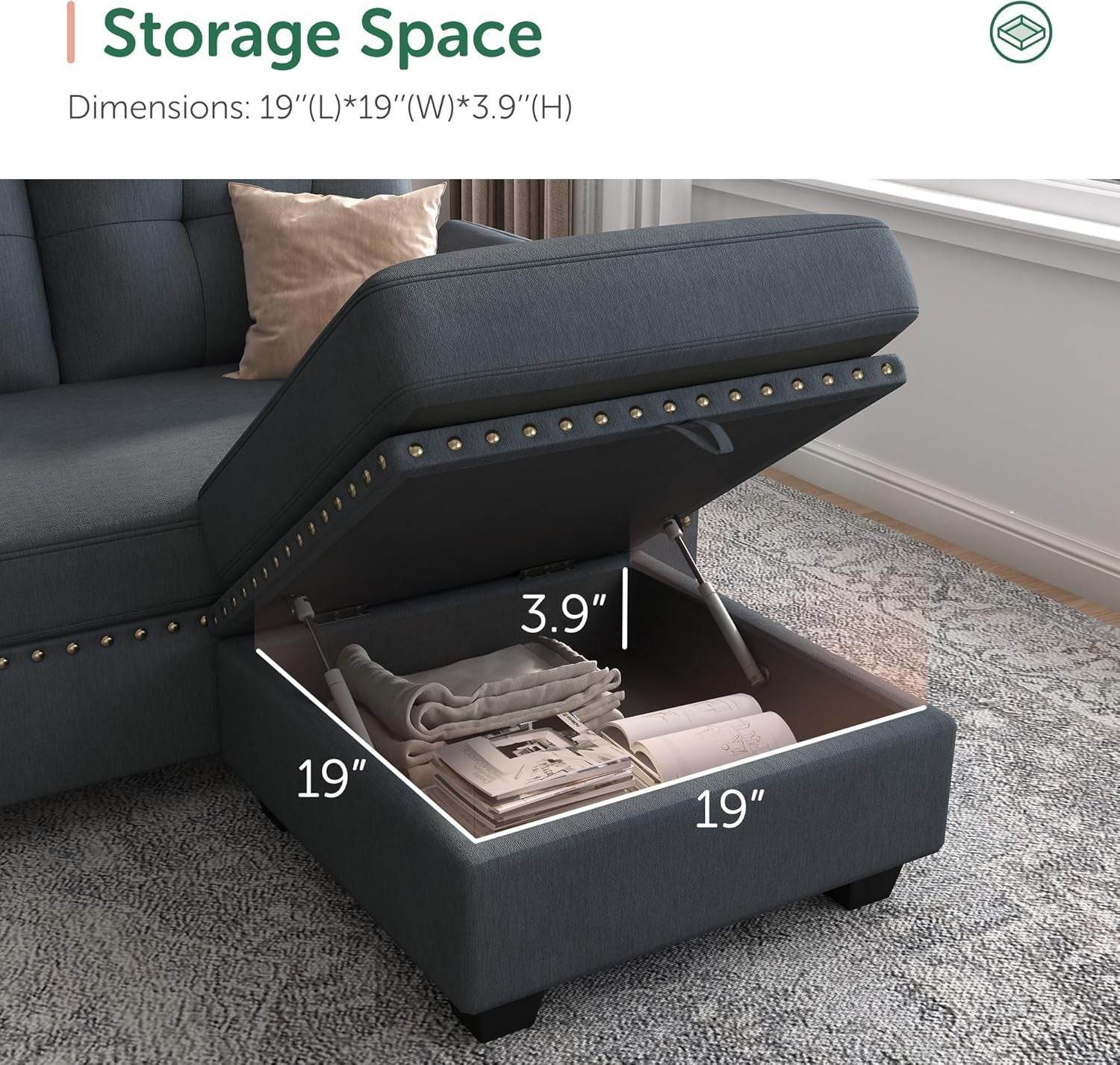 Bluish Gray Sectional Sofa L-Shaped, Convertible - Loft&Timber