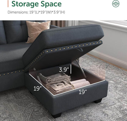 Bluish Gray Sectional Sofa L-Shaped, Convertible - Loft&Timber