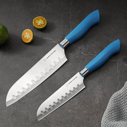 EcoCut 2 Piece Santoku Knife Set With Blade Guards, Blue - Loft&Timber
